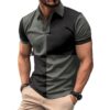 Casual Sports Short Sleeve Color Stitching Turnover Neck Polo Shirt Men Clothing