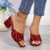 Leopard Square Toe Sandals Summer High-heeled Slippers Chunky Heel Shoes For Women