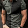 Casual Sports Short Sleeve Color Stitching Turnover Neck Polo Shirt Men Clothing
